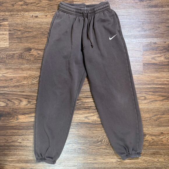 Nike women Activewear Pants small Brown Jogger Swoosh Logo Pockets Fleece - Picture 1 of 7